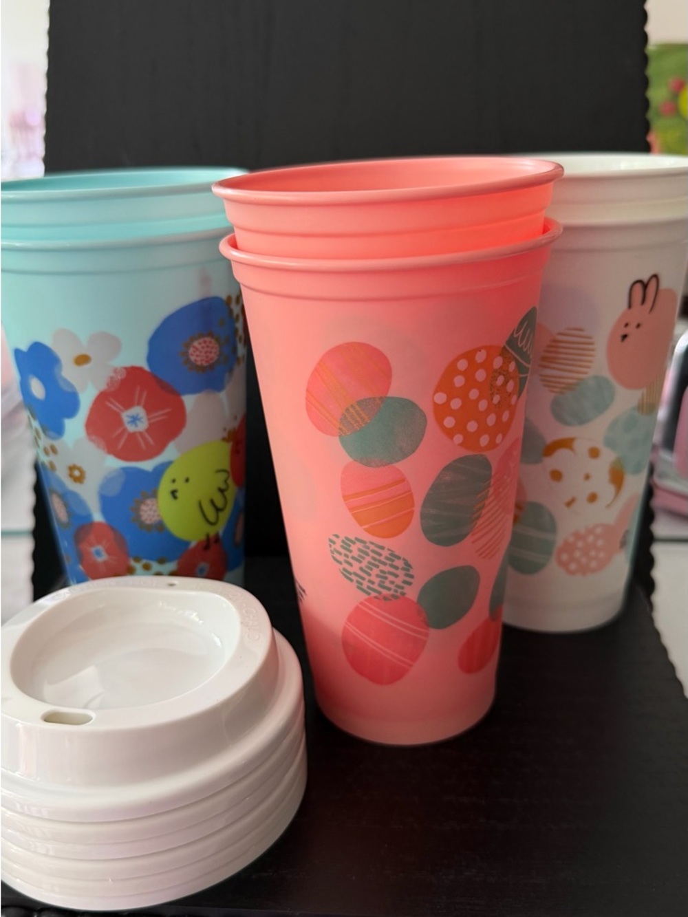 Colorful Pastel Dot Travel Tumbler - Coral Pink 4 cups w/lids
